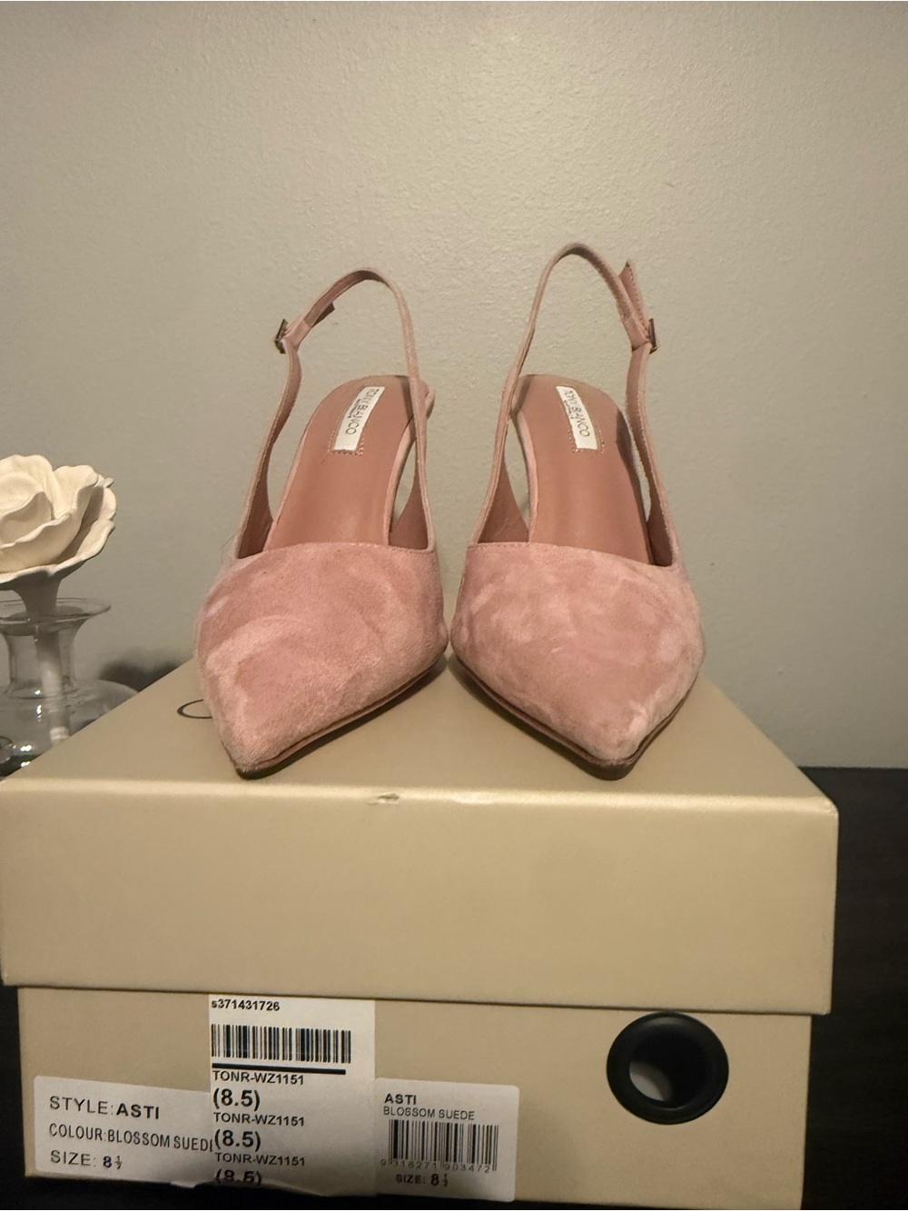 Tony Bianco Blush Pink Suede Pointed Slingback Heels - Picture 6 of 9